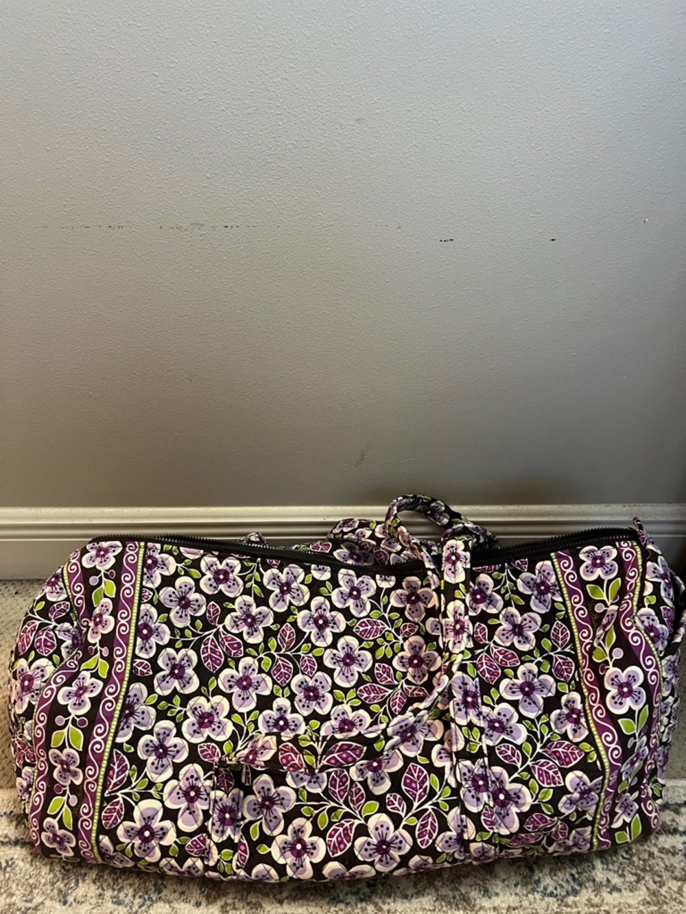 Vera Bradley XL retired Quilted Floral Travel Duffel in Purple plum poppy petals